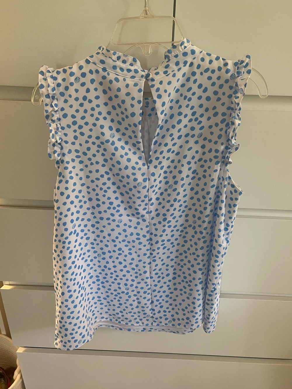 Lilly Pulitzer Sleeves Blue Dots Ruffle Neck - Size XS - Picture 3 of 3